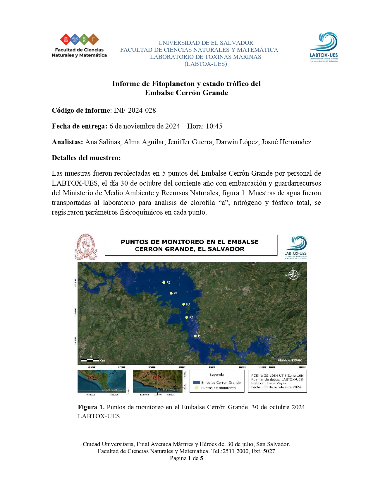 Informe de Fitoplancton y estado trófico del Embalse Cerrón Grande