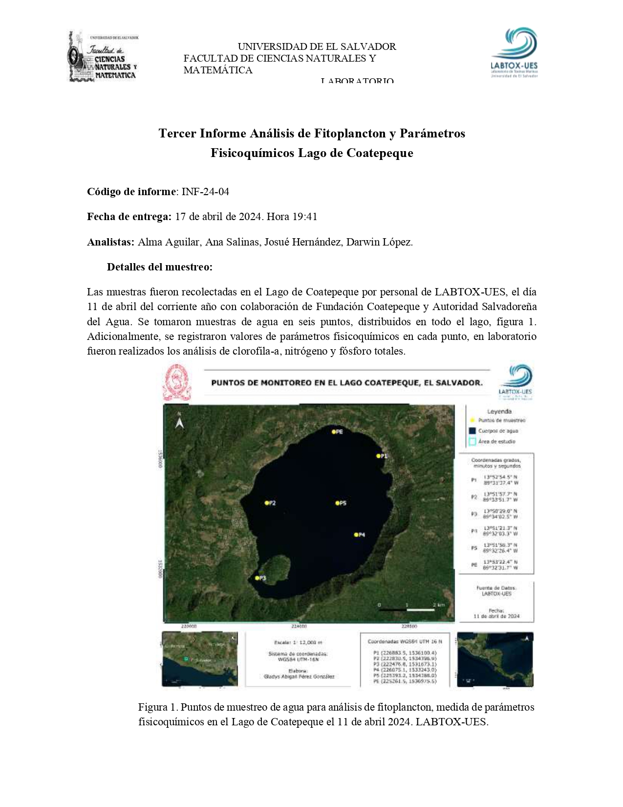 LABTOX – UES presenta resultados de monitoreo, Lago de Coatepeque