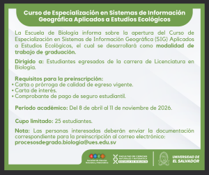 Curso de Especialización en Sistemas de Información Geográfica (SIG) Aplicados a Estudios Ecológicos